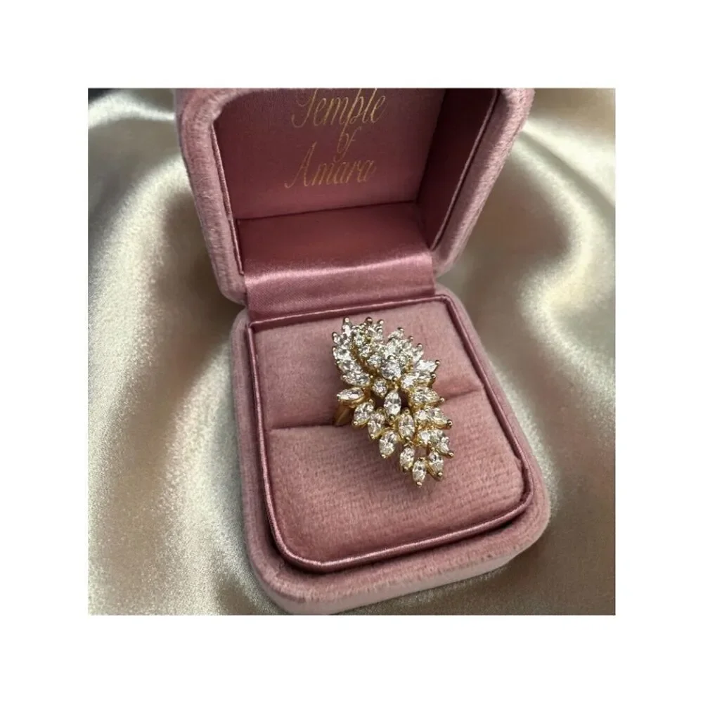 14K Gold Spray Ring size 8.5 Retro ca1970 Marquise Cluster Cocktail Ring 10.5g